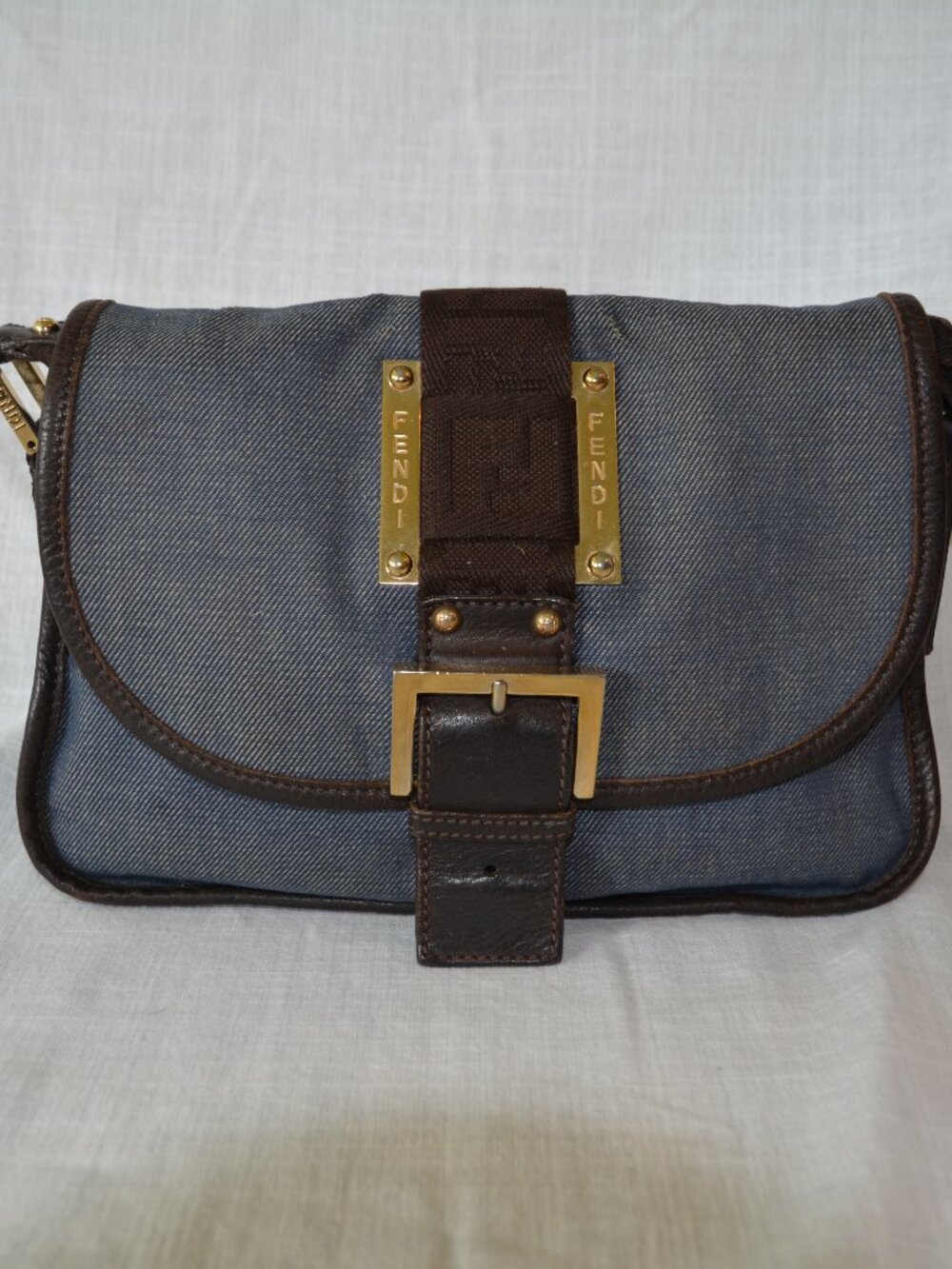 Fendi Denim and Leather Shoulder Bag